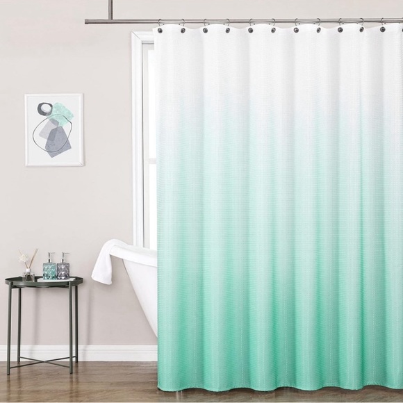 WEST LAKE Waffle Fabric Shower Curtain Aqua Ombre Decorative Spa Bathroom Shower - Picture 1 of 9